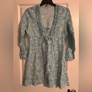 Mud Pie Aqua Patterned Blouse